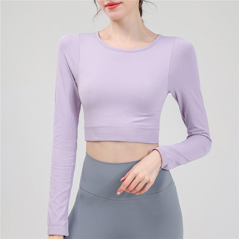 

Women s High-Value Yoga Clothes: Elastic Sports Top with Chest Pads, Slim Fit, Long-Sleeved, Ideal for Spring Fitness. Medium лаванда фіолетовий колір