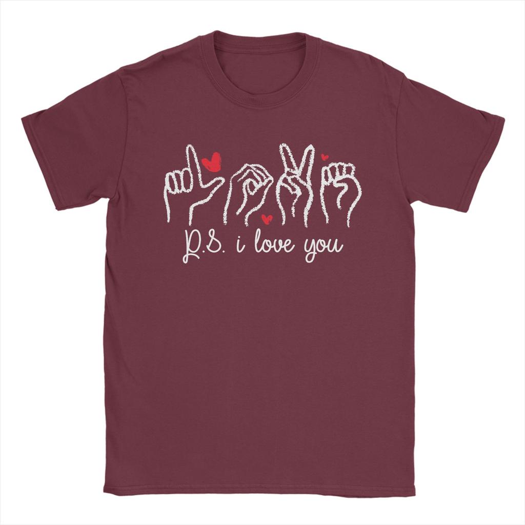 PS I Love You Day Valentines Day Purple ASL Love Hand Sign T Shirt Unisex Pure Cotton Crazy TShirt Clothing Plus Size