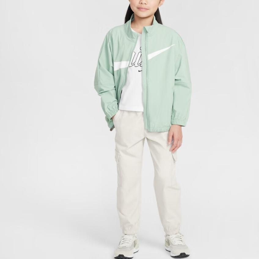 Nike Swoosh Stand Collar Fashion Versatile Long Sleeve Kids jackets Soft-Gray-Green II2415-099