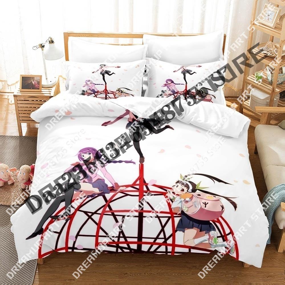 3D Print Monogatari Anime Bedding Set Twin Queen King Full Size Duvet Cover Pillowcase Bed boys girls Adult Home Textiles
