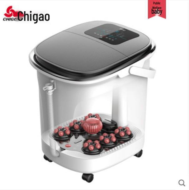 Chigo Space Gray Foot Spa Massager with Automatic Heating, Constant Temperature, Deep Basin, Calf-High Design, and Rollers.
