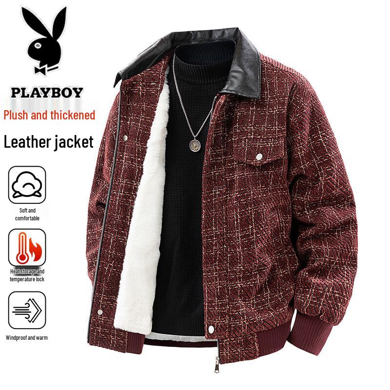PLAYBOY Men's Retro Fleece Lined Lapel Jacket