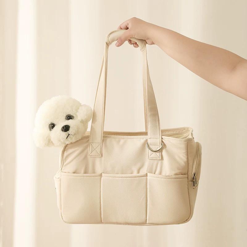 Portable Pet Carrier Bag Cats Dogs Cotton Linen Shoulder Crossbody Handheld Travel Winter