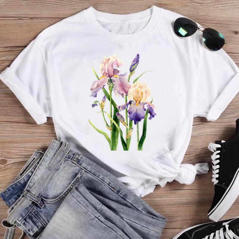 Tisk Camper Flower Vintage Móda Ženy Kreslený Krátký rukáv Grafika T Top Letní košile Trička Běžné Dámské Tričko