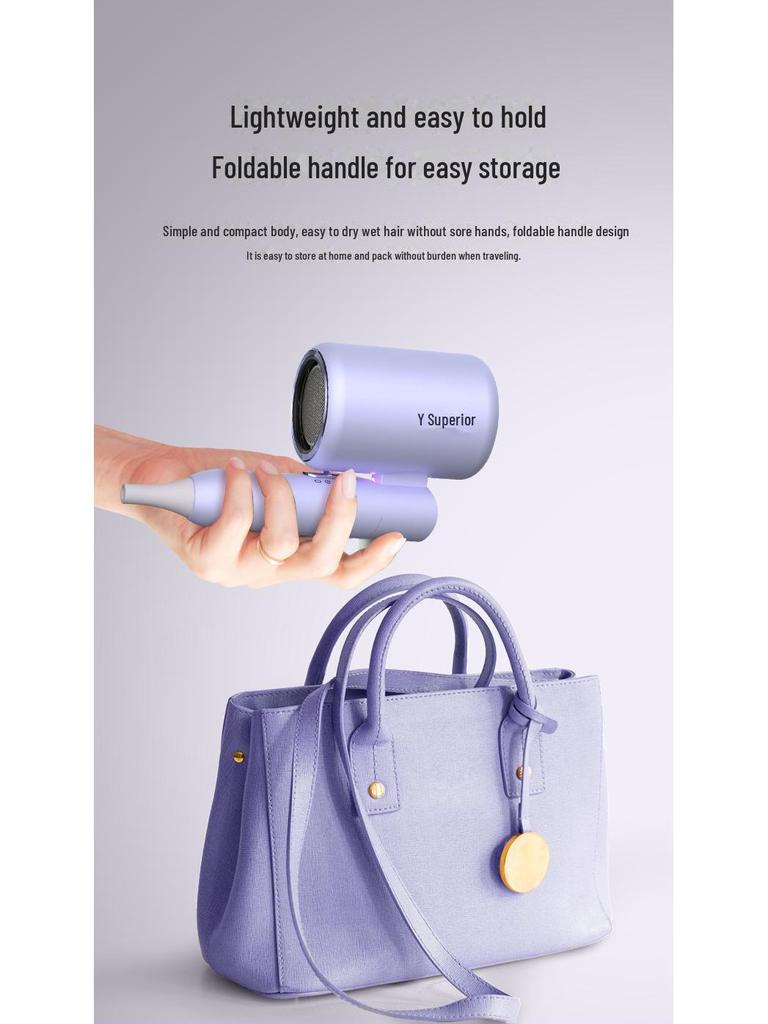 Portable Foldable Negative Ion Hair Dryer, Gentle On Hair, Constant Temperature, High Power, Suitable for Dormitories.