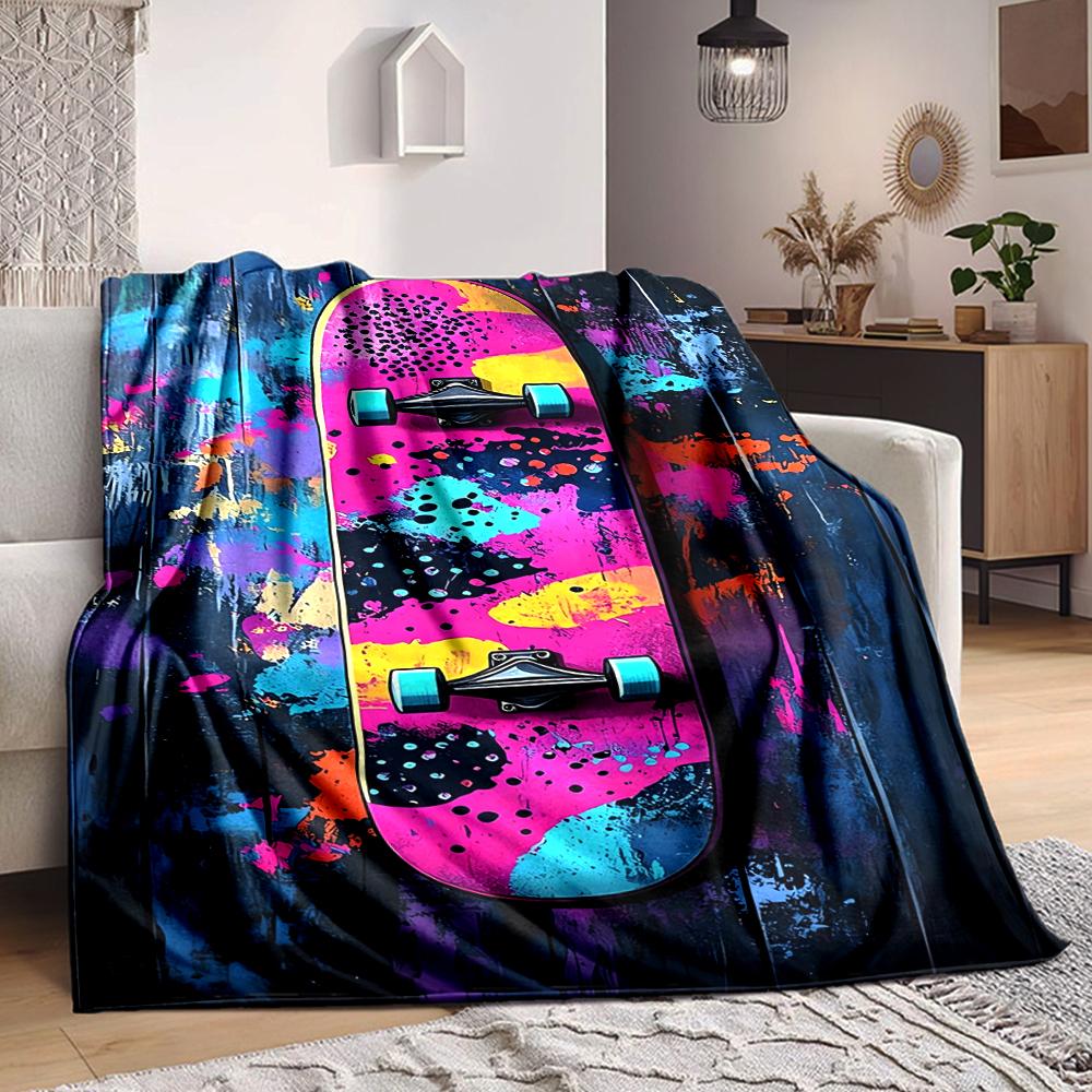 1Pc Colorful Skateboard Art Blanket Soft And Comfortable Casual Warm Camping Travel Christmas Halloween Xmas Gift M928488