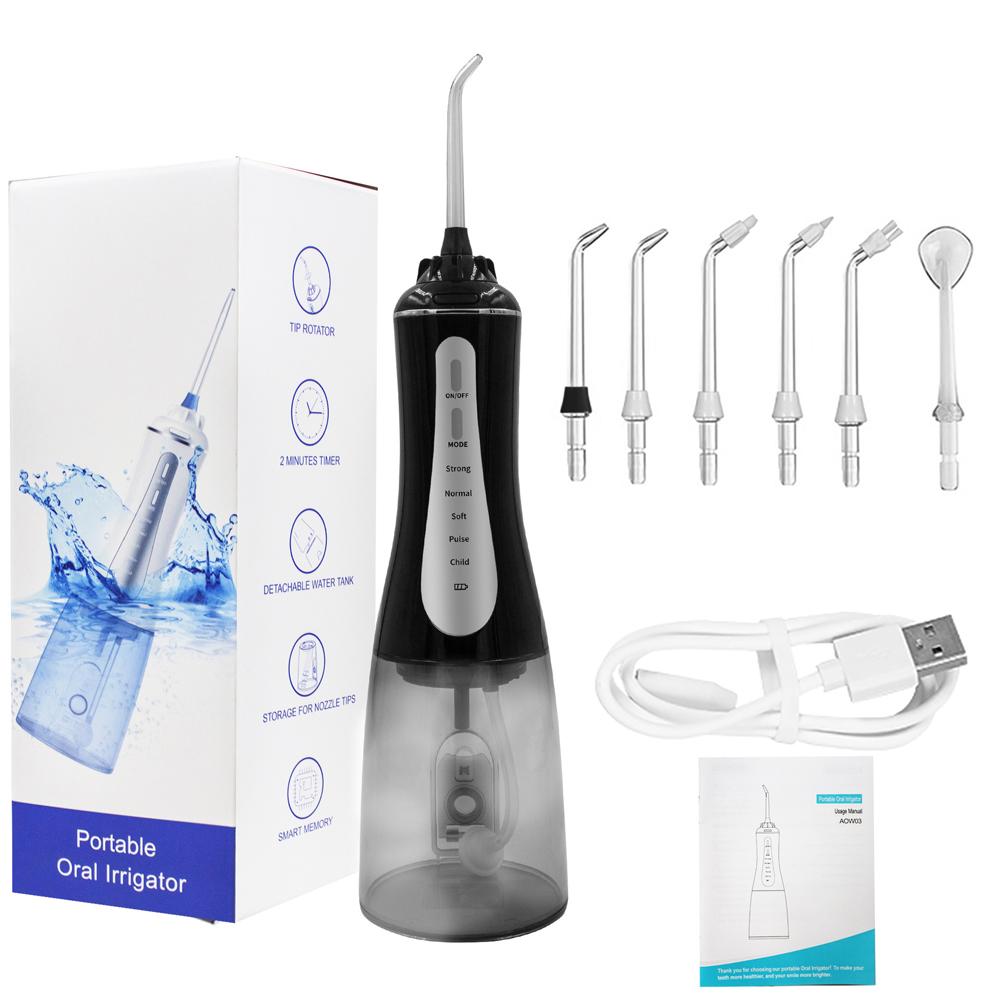 Portable Oral Irrigator Dental Flosser for Cleaning Teeth Water Thread Flosser 6 Nozzle Mouth Washing Machine 350ml