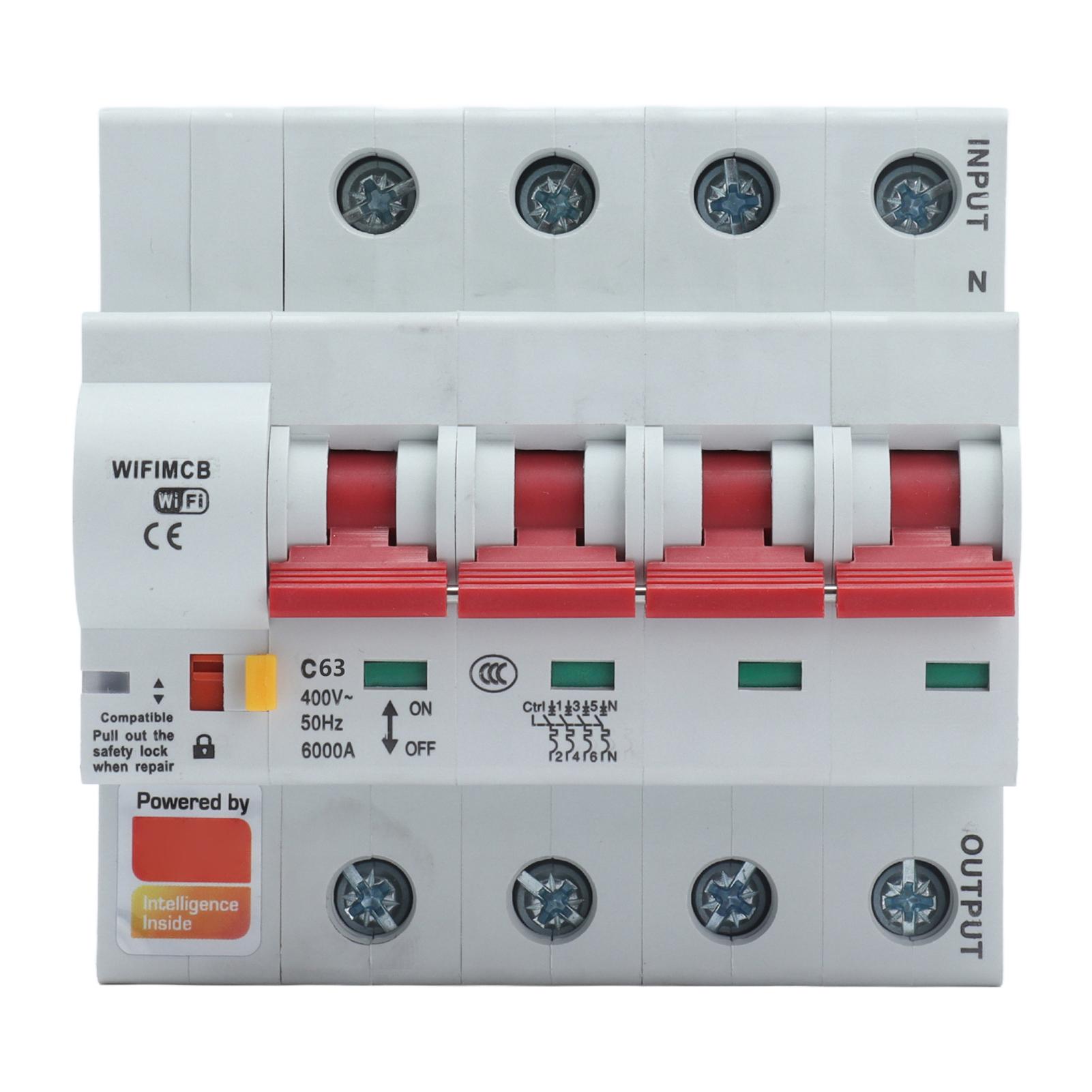 

Circuit Breaker Smart WiFi Bluetooth 4P Remote Switch AC 400V with Safety Lock for Home63A