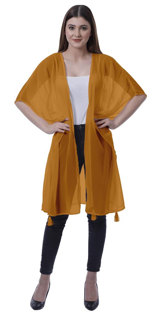 Moomaya Womens Georgette Shrug Open Front Long Sheer Coverup w  Tassels