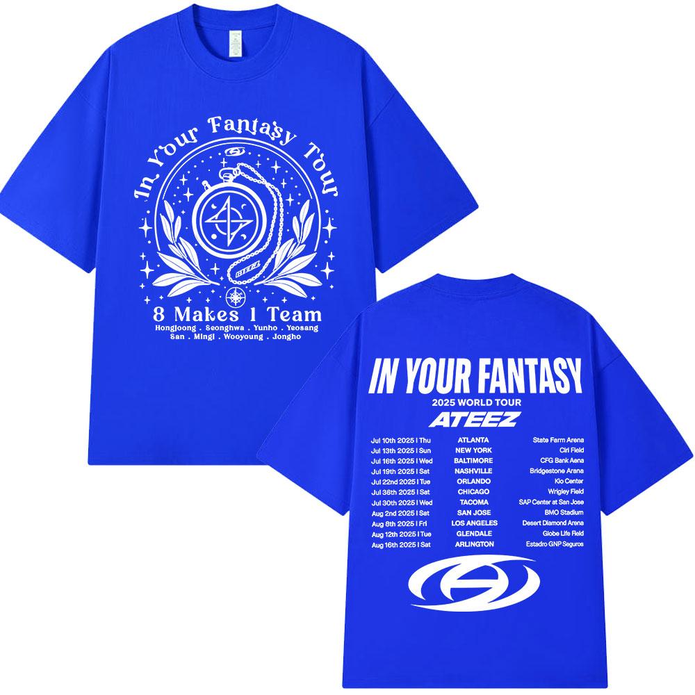 Ateez 2025 World Tour In Your Fantasy Tour Dates  8 Makes 1 Team T Shirt Korean Kpop Fashion T-shirt Men Women Cotton T-shirts