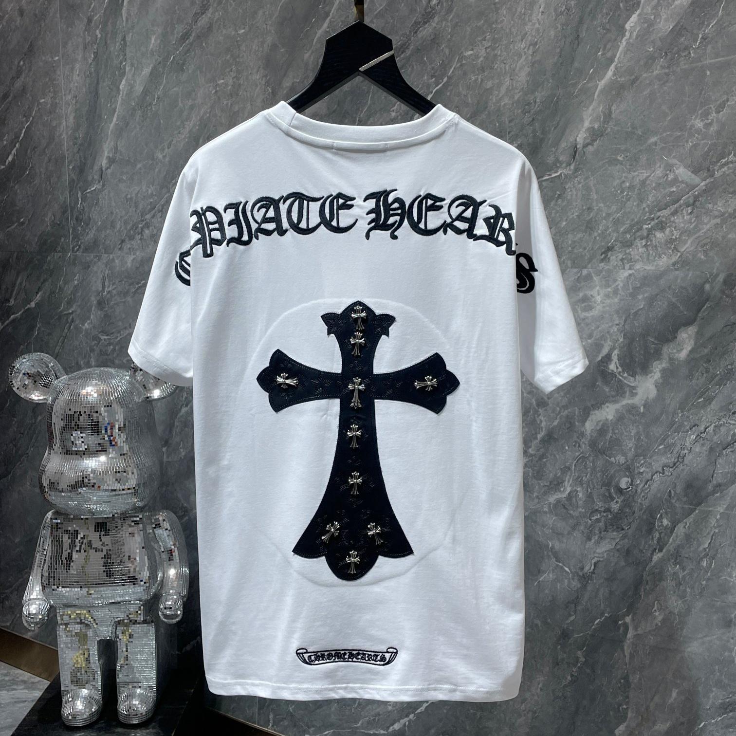 

8248 CHROME HEARTS 2025 Літо Нова Високоякісна Бавовняна Футболка з Круглим Вирізом Вільного Великого Розміру Чоловіча та Жіноча Футболка для Пари L чорний