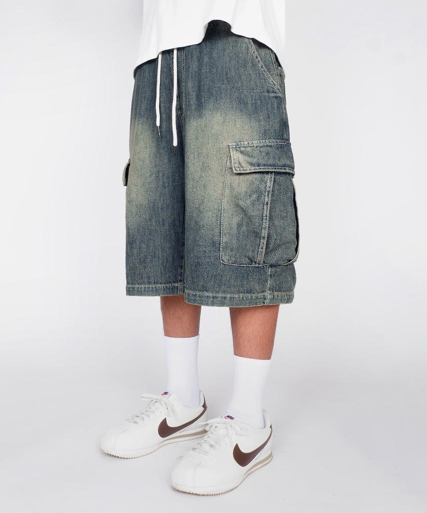 Dibsenseu Vintage Washed Cargo Bermuda Denim D523 -3 Colors