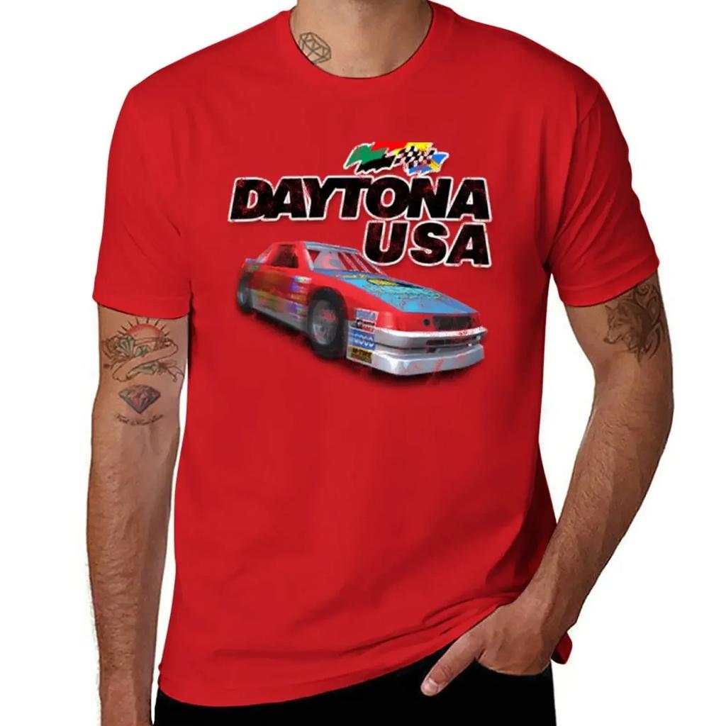 Übergrößen Tops Herrenbekleidung Custom T-Shirts Designe deine eigenen Workout-Shirts für Männer Daytona USA Distressed Auto Logo T-Shirt