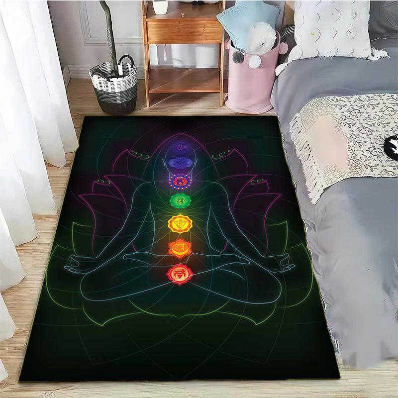 Rainbow 7 Chakra Mandala Bohemia Area Rug,Carpet Rug for Living Room Bedroom Sofa Doormat Decor,Yoga Soft Non-slip Floor Rugs