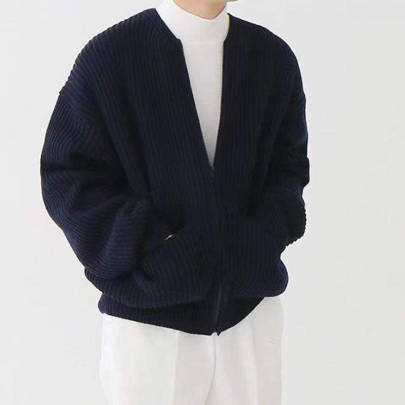 

Мужской кардиган на молнии из высококачественной шерсти - Однотонный вязаный свитер для весны, осени и зимы. XL