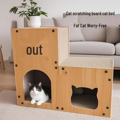 Cat Villa: Wear-Resistant Scratching Post & Playful Corrugated Paper Bed for Kittens