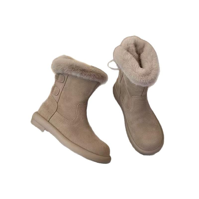 Versatile Leather Snow Boots for Women, New Autumn-winter Style, Retro Shoes, Short Boots