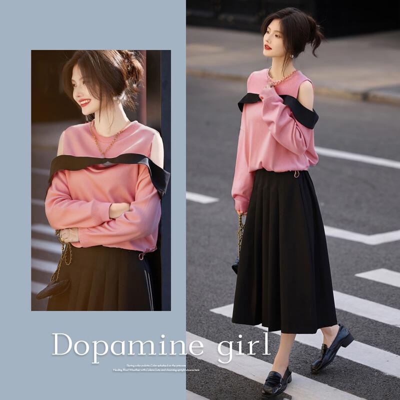 Demana Women's Ruffled Off-Shoulder Color Block Sweatshirt