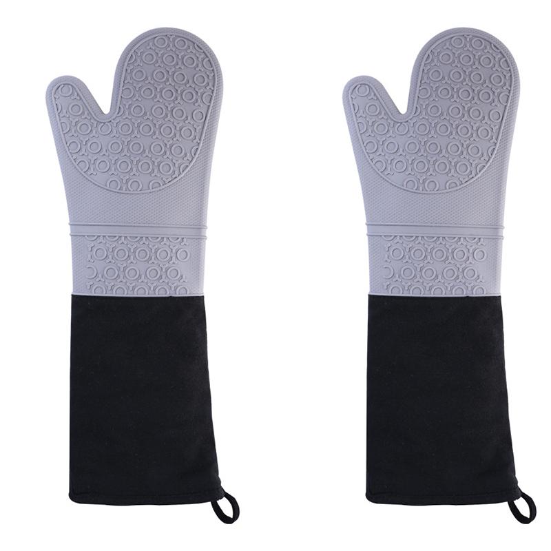 Lengthen Cotton Silicone Gloves Candy Color Heat Resistant Gloves Microwave Oven Mitts Non-Slip Pot Holders for Kitchen Baking