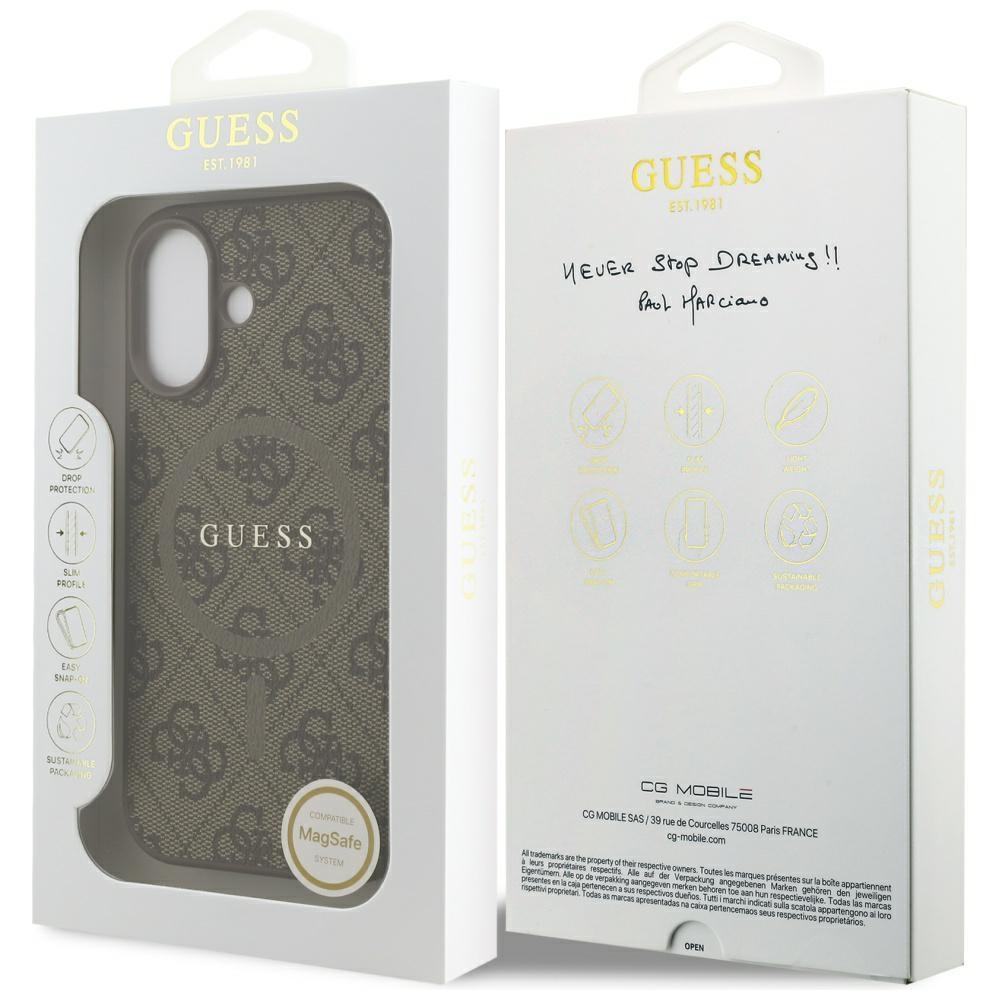 Coque Guess 4G Ring Logo Classique MagSafe pour iPhone 17 Marron
