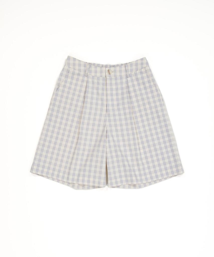 EOLTR Cotton Wide Banding Shorts, Blue Check