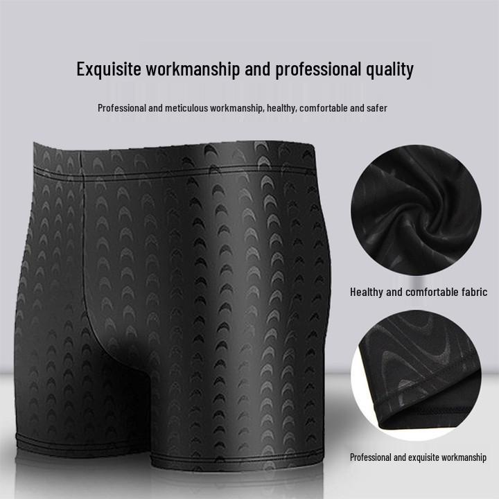 Men's Quick-Dry Black Shark Skin Swim Trunks, Large Size