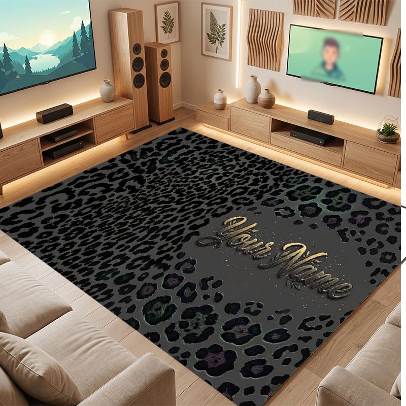 Animals Theme Crystal Velvet Floor Rug Personalized Custom Name Text Warm Carpet Home Decoration