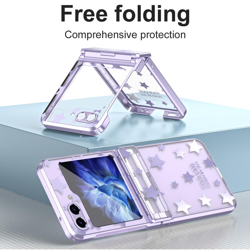 For Samsung Galaxy Z Flip 5 4 3 Case Electroplating Transparent Starry Sky Flat Hinge Full Wrap Drop Cover For Flip5 Flip4 Flip3
