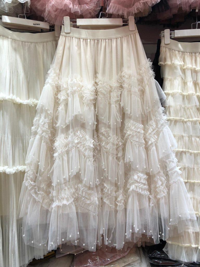 Fustă Midi din Tulle cu Mărgele Stratificate Complex: Rochie de vară subțire și versatilă pentru femei