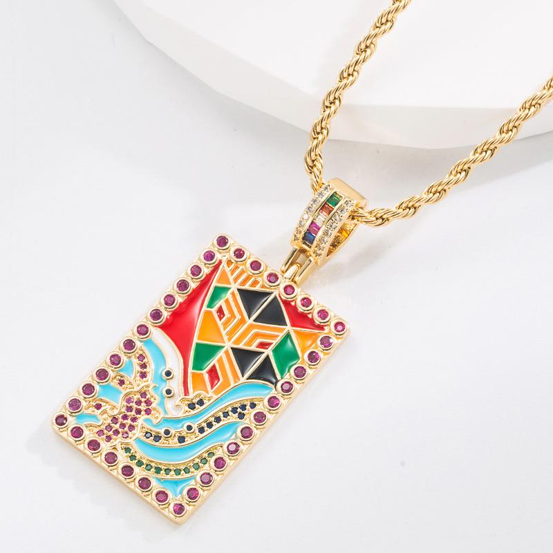 

Enamel drip oil geometric pendant copper gold-plated inlaid zirconium popular same style necklace for women різнокольоровий