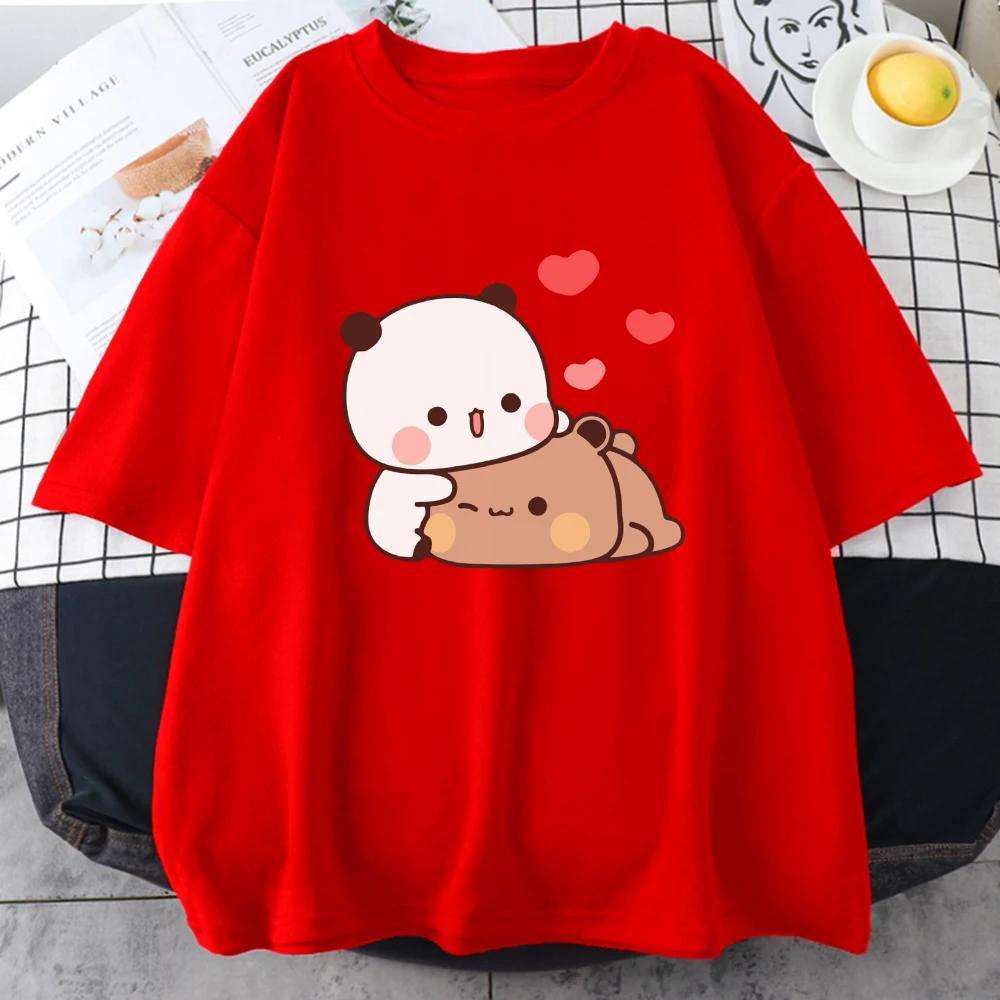 

Cartoon Panda Bear Bubu and Dudu T Shirt EU Size 100 Cotton Women Tops Kawaii Printed Harajuku Ullzang Tees ONeck Anime Female S