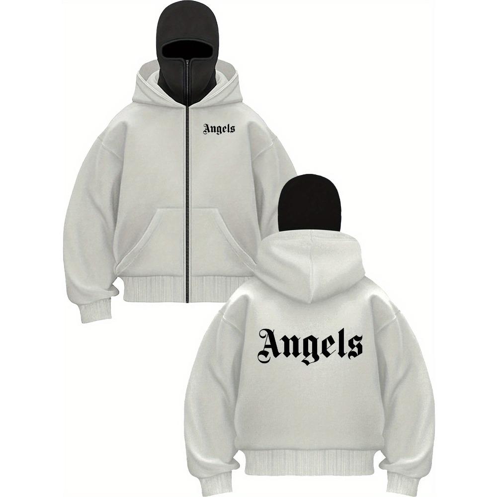 

Men s Hooded Zipper Jacket Loose Fit Streetwear Hoodie Angel Gothic Font Hoodie Urban Fashion Casual Wear S