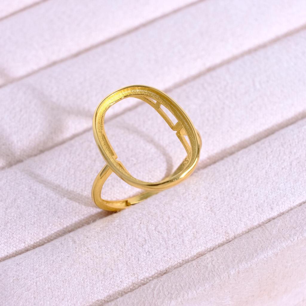 Gold-Plated S925 Sterling Silver Adjustable Open Ring with Hollow Filigree Design
