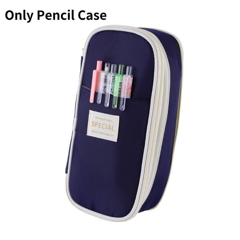 Stylish Macaron Color Canvas Expandable Large Capacity Pencil Case With Dual Zippers