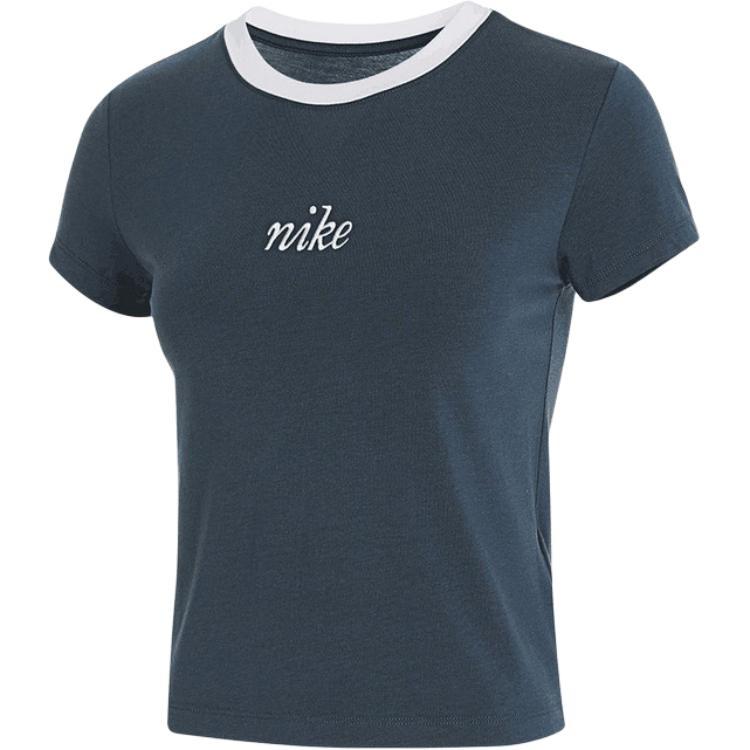 (WMNS) Nike Sportswear Chill Knit Crop T-shirt Asia Sizing Navy White Women s HF8820-478