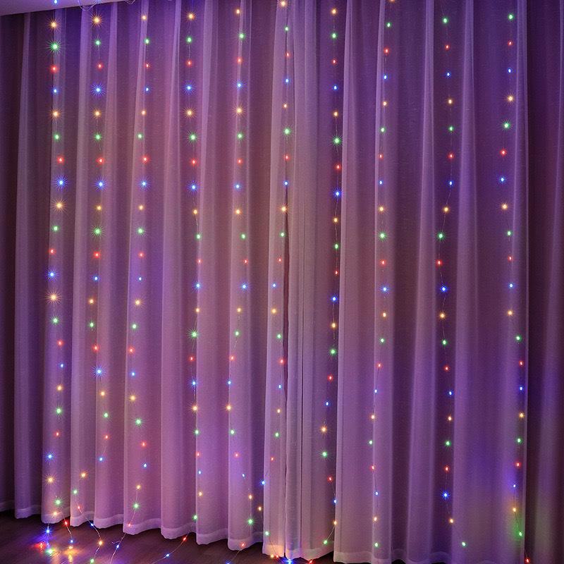 300 LED Copper Wire Curtain Lights, 3x3m, USB, with Eight-Function Remote for Outdoor Waterproof Christmas Decoration