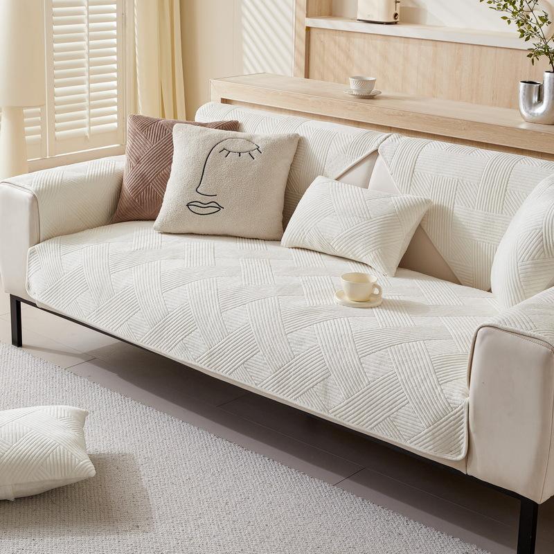 Plush Sofa Cushion Winter Thickened Plush Simple Modern Four-Season Seat Cushion Combination Non-Slip Leather Sofa Cover Cover Cloth