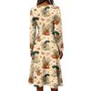 Women's Stylish Halloween Print Long Sleeve V-Neck Casual Dress with Pockets
