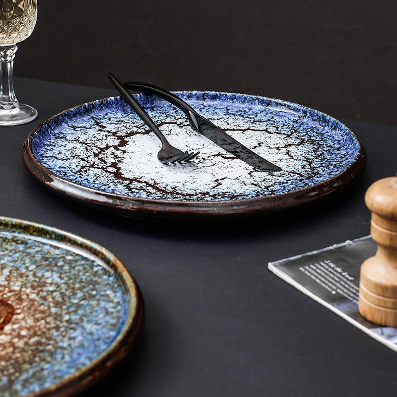 European Style Starry Sky Crackle Ceramic Dinner Plate Pizza Pasta Steak Plate 12 Inch Large Capacity Cutlery Kitchen Utensils