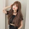 Korean Style Women’s Long Wavy Curly Wig with Air Bangs Natural Looking Big Waves Voluminous Full Wig