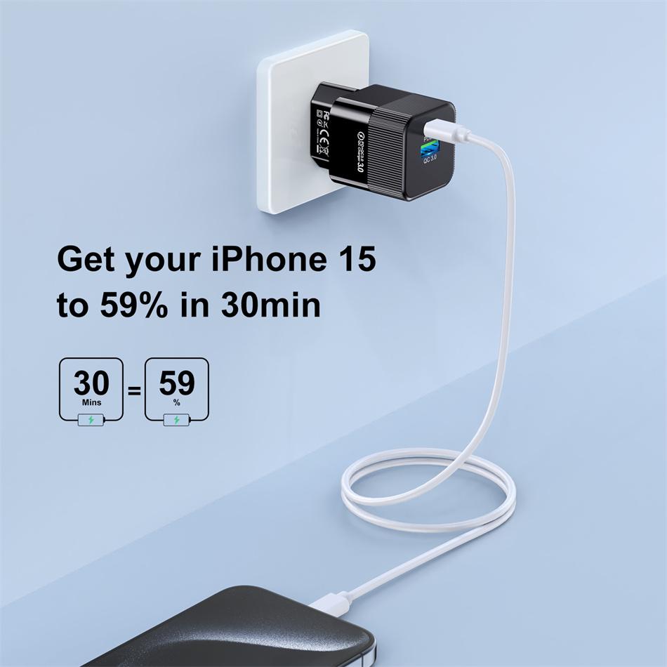 Korea Stecker PD25W 2 Ports Mini USB C Schnellladegerät für iPhone 15 11 Pro Max Xiaomi Handy Schnellladeadapter für Reisen