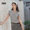 Semir Women's Summer Short Pleated Slim Fit Polo Shirt 2026 Cool Shoulder Top