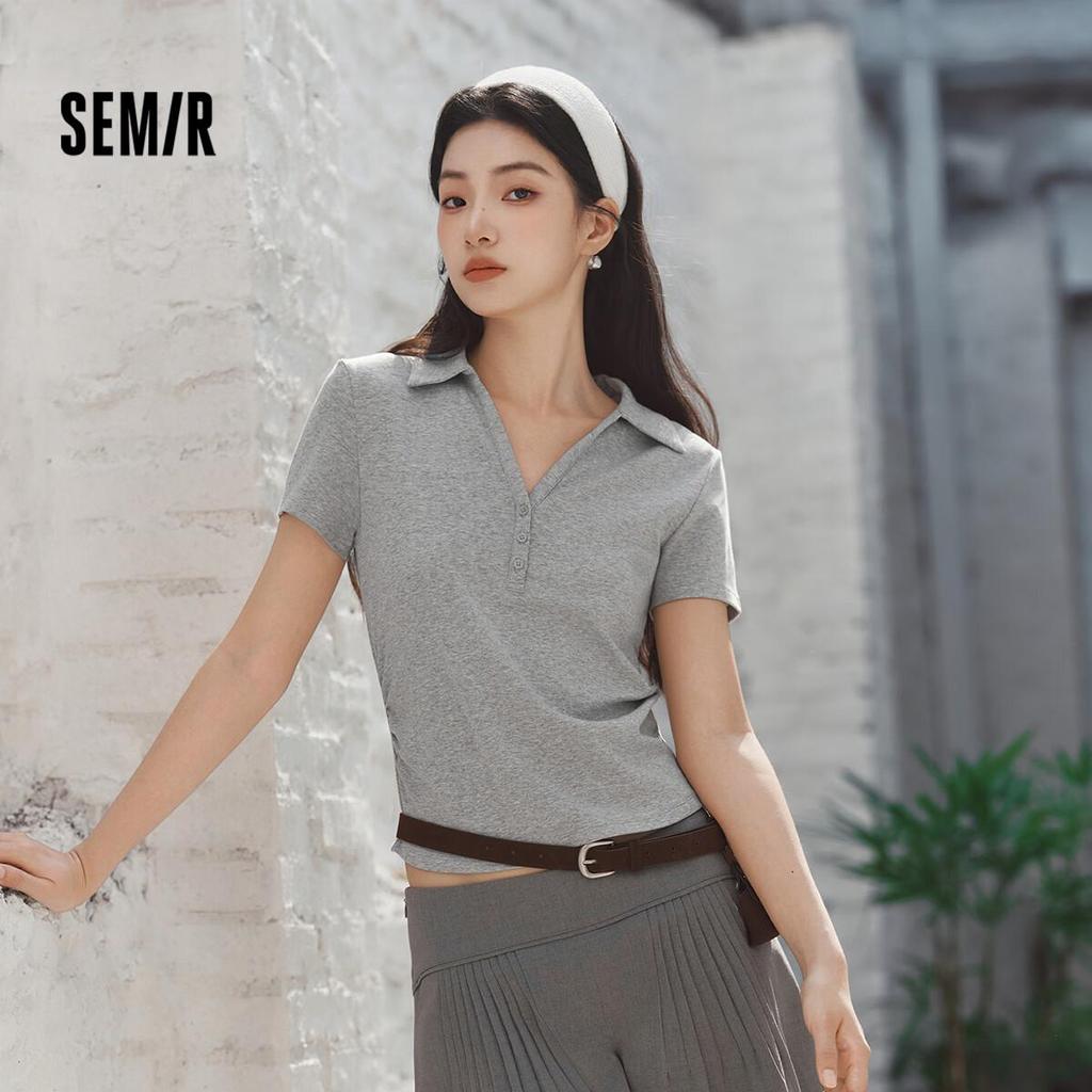 Semir Women's Summer Short Pleated Slim Fit Polo Shirt 2026 Cool Shoulder Top