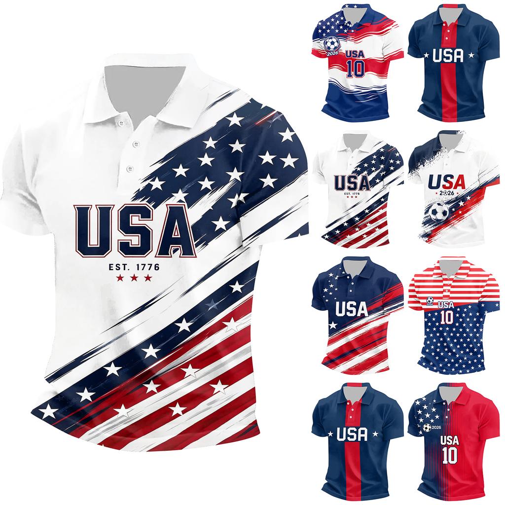 Men's USA Short Sleeve Shirt, Quick-Dry Lightweight Mesh Breathable, Sports Graphic Print for Casual and Athletic Wear