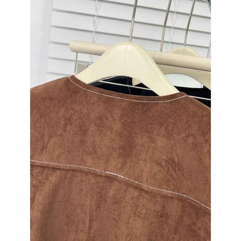 Women Plus Size Contrast Stitch Suede Sleeveless Casual Vest Outerwear