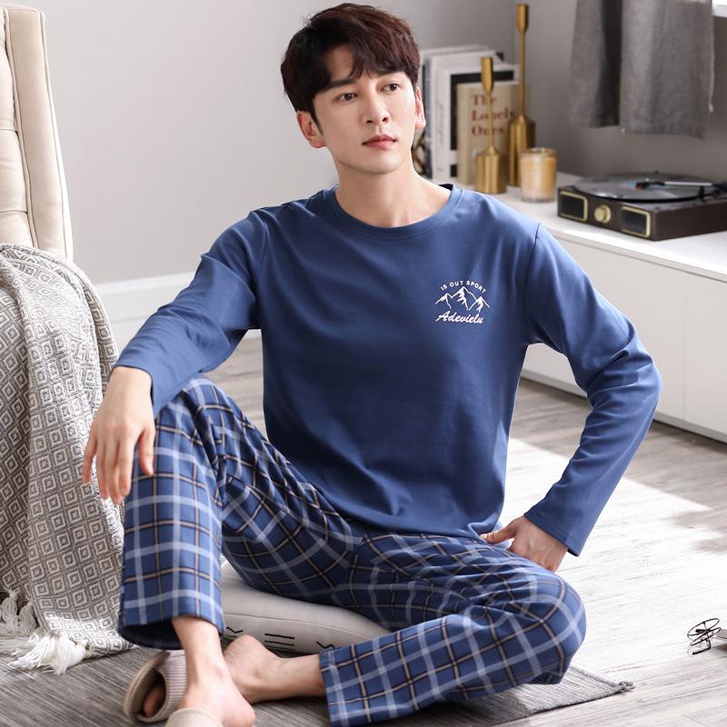 2023 Men's Cotton Pajamas: Long Sleeve Loose Fit for Spring, Autumn, and Winter with Print Design