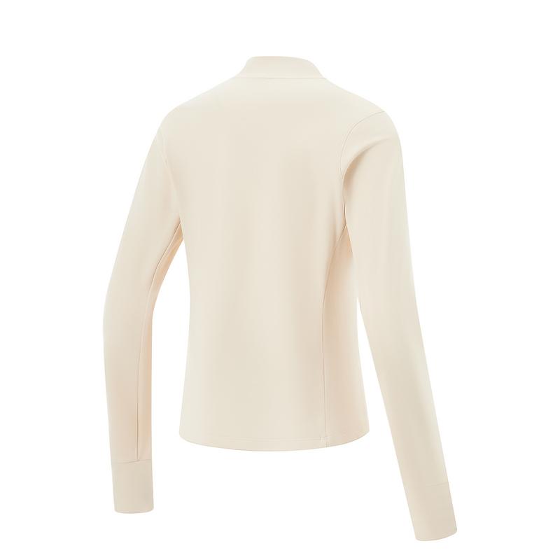 Li-Ning Fitness Series Sports Leisure Simple Solid Color Zipper Stand Collar Gym Top Women tops Rock-White Gray AWYV010-1