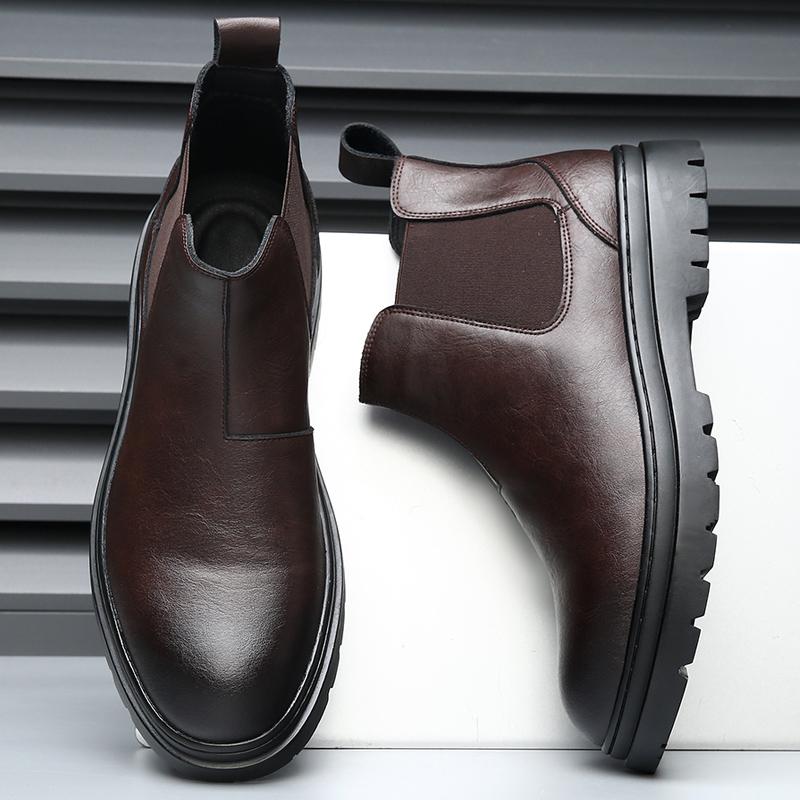 Fashion Slip on High Top Men Shoes British Style Formal Chelsea Boots Winter Warm Plush Fur Business Boots for Men Handmade Male Botas