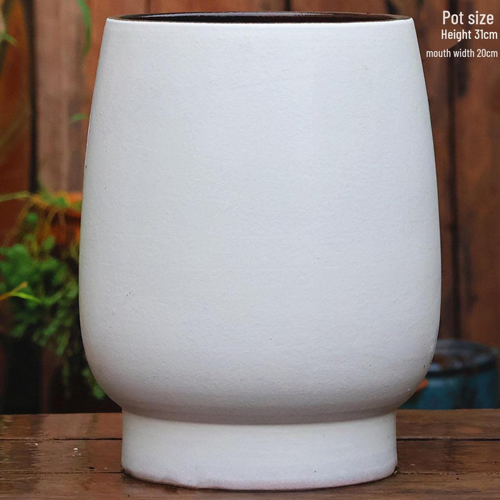Extra Large White Ceramic Pot: European Style Succulent and Flower Pot for Courtyard Landscaping with Rough Texture and Large Caliber.