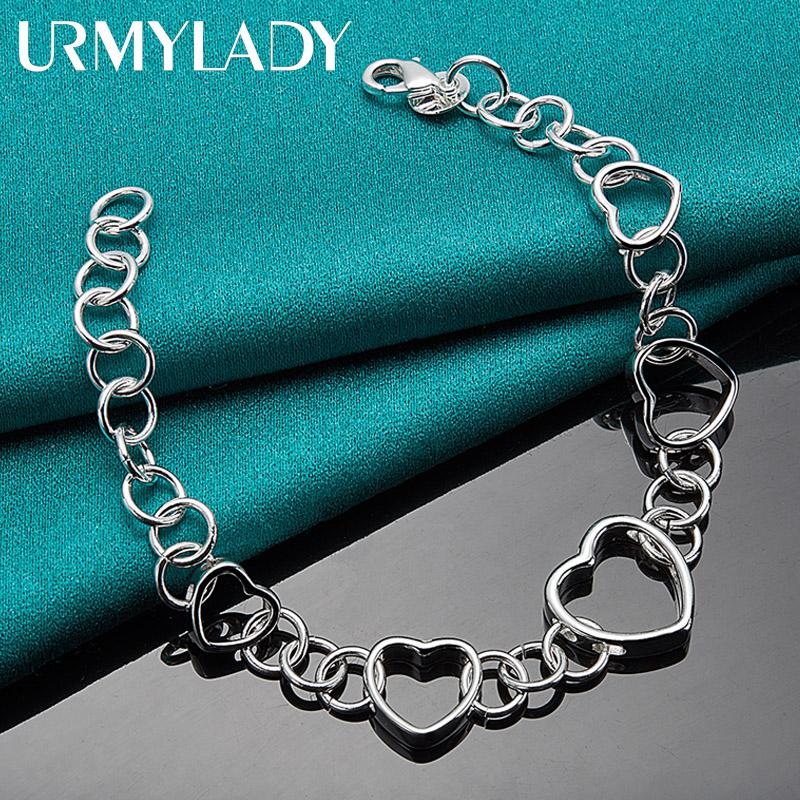 Bracelet coeur en argent Sterling 925, bijoux à breloques pour fête de fiançailles et mariage, 20CM, 8 pouces